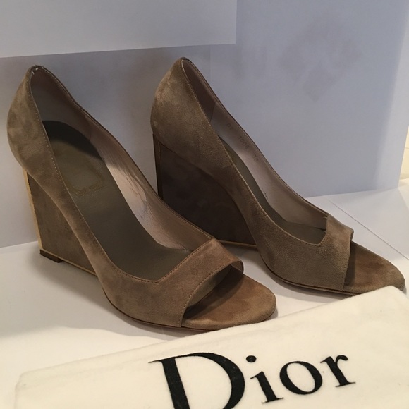 Dior Designer Square Wedge Leather Suede Heels - Picture 4 of 11
